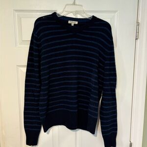 Men's Dark Blue Striped V-Neck Sweater